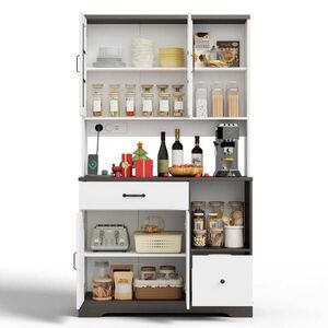 OKWISH KUCHYŇSKÁ skříň 105/40/185 cm přírodní bílá z MDF s LED osvětlením a zásuvkami obraz