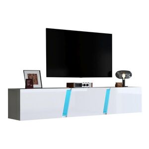 OKWISH NÁSTĚNNÝ TV stolek 180/35/30 cm bílý z dřevotřísky s LED osvětlením a 3 dvířky obraz