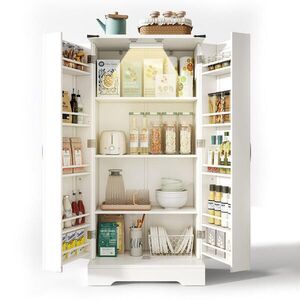 OKWISH KUCHYŇSKÝ buffet 60/35/128, 5 cm bílý z MDF s LED osvětlením a nastavitelnými policemi obraz