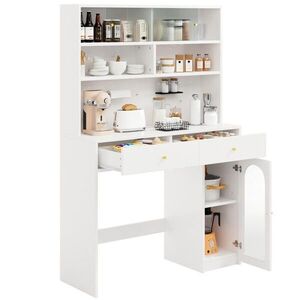 OKWISH KUCHYŇSKÁ skříň 120/45/180 cm bílá z MDF s pracovní deskou a hákovou lištou obraz