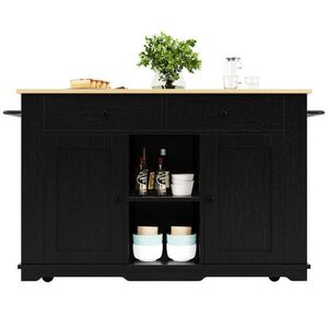OKWISH KUCHYŇSKÝ ostrůvek 151, 5/59, 7/91, 7 cm černý a přírodní z MDF a kovu se zásuvkami a skládací deskou obraz