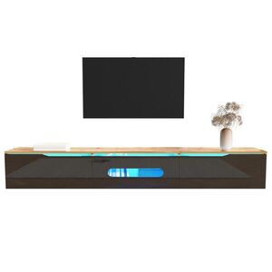 OKWISH TV stolek 180/35/30 cm černý a v dekoru dřeva z MDF a dřevotřísky s LED osvětlením a montáží na stěnu obraz