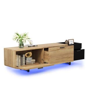 OKWISH TV stolek 180/38/49 cm černý z dřevotřískové desky s LED podsvícením obraz