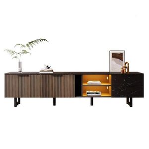 OKWISH TV stolek 200/38/50 cm černý a dřevěný z MDF s LED osvětlením a úložným prostorem obraz