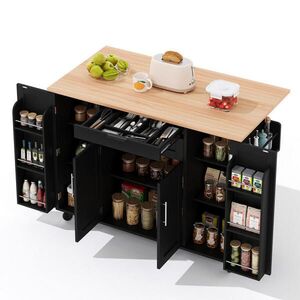 OKWISH KUCHYŇSKÝ ostrůvek 136/70/92 cm černá a přírodní z MDF s výsuvnou pracovní deskou obraz
