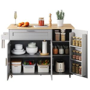 OKWISH KUCHYŇSKÝ vozík 132, 5/44(70)/90 cm šedý z MDF s výklopnou deskou a úložným prostorem obraz