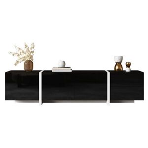 OKWISH TV stolek 170/30/39 cm černá/bílá z dřevotřísky s lesklým povrchem a LED osvětlením obraz
