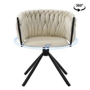 OKWISH JÍDELNÍ židle 360° otočná béžová ze sametu s kovovou podnoží a ergonomickým opěradlem obraz