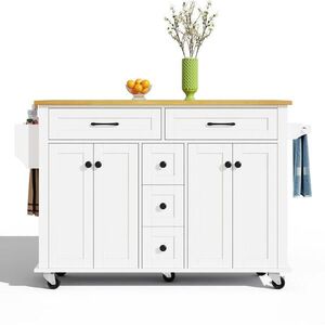 OKWISH KUCHYŇSKÝ vozík 140/40(65)/89 cm bílá a přírodní z MDF s výklopnou pracovní deskou a úložným prostorem obraz
