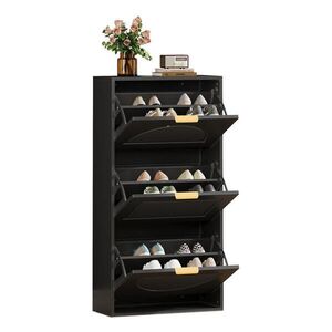 OKWISH ÚZKÝ botník 60/24/114 cm černý z MDF a dřevotřísky se 3 výklopy a pojistkou proti převrácení obraz
