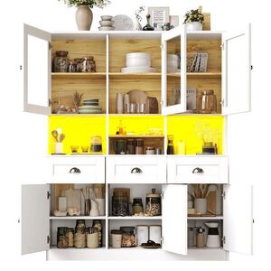 OKWISH KUCHYŇSKÁ skříň 140/40/175 cm bílá z MDF s LED osvětlením a nastavitelnými policemi obraz