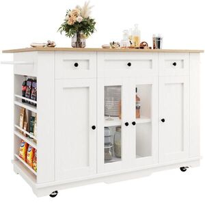 OKWISH KUCHYŇSKÝ ostrůvek 151, 5/85/91, 7 cm bílý a přírodní z MDF, kovu a skla s rozkládací deskou obraz