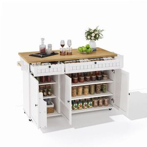 OKWISH KUCHYŇSKÝ ostrůvek 137/45/89, 5 cm přírodní+bílá z MDF s klopnou pracovní deskou a úložným prostorem obraz