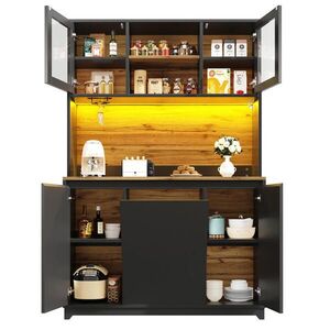 OKWISH BOČNÍ skříň 120/40/180 cm černá z MDF a kovu s LED osvětlením a akrylovými dvířky obraz