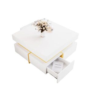 OKWISH KONFERENČNÍ stolek 70/70/35, 5 cm bílý z dřevotřísky se 2 zásuvkami a lesklým povrchem obraz