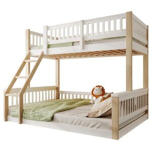 OKWISH PATROVÁ postel 140/200 cm bílá/přírodní z borovice s žebříkem obraz