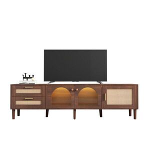 OKWISH TV stolek 180/40/50 cm hnědý z dřevotřísky s LED osvětlením a úložným prostorem obraz
