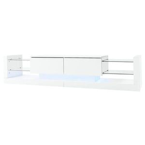 Modfu TV stolek z dřevotřísky 181x38x38 cm bílý s LED osvětlením a výklopným úložným prostorem obraz