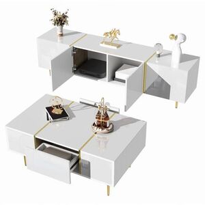 Modfu SADA TV stolku a konferenčního stolku z MDF 170x35x46/100x60x41, 5 cm bílá ve vysokém lesku s úložným prostorem obraz