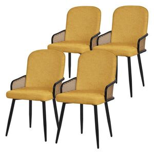 ML-DESIGN JÍDELNÍ ŽIDLE, sada 4 ks, hořčičná, s látkovým potahem v ratanovém vzhledu obraz
