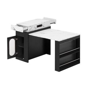 Redom KUCHYŇSKÝ ostrůvek 83/46–146, 5/96 cm s výsuvnou deskou, úložným prostorem a zásuvkami, MDF a sklo, Černá obraz