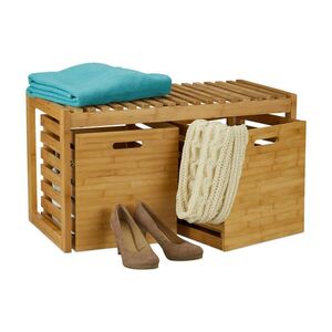 Relaxdays LAVICE Přírodní bambus s úložným prostorem 2 koše 80x40 cm obraz