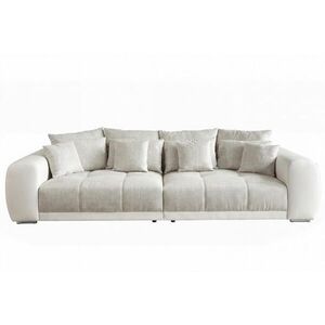 luma-home BIG-SOFA s pružinovým jádrem, Š306/H134/V86 cm, korpus z umělé kůže v bílé barvě + potah z tkaniny se strukturou v šedobéžové barvě / 15113 obraz