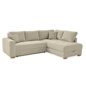 luma-home ROHOVÁ POHOVKA – PRO DLOUHODOBÉ SPÁNÍ: Boxspring, pružinová matrace, topper, úložný prostor, 257 × 206 × 85 cm (Š×H×V), manšestr béžovo-šedý obraz