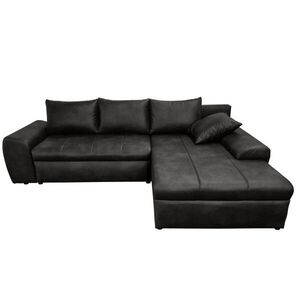 luma-home ROHOVÁ POHOVKA s funkcí rozkládání, úložným prostorem, otomanem vpravo, Š266/H186/V90 cm, mikrovlákno s koženým vzhledem, vintage černá / 18 obraz