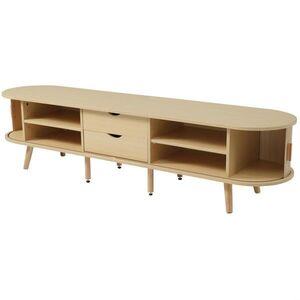 Modfu TV stolek z MDF 175x40x42 cm světlý ořech se 2 zásuvkami, posuvnými dvířky a nastavitelnými policemi obraz