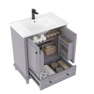 OKWISH KOUPELNOVÁ skříňka 76/46/87 cm šedá z MDF a keramiky s integrovaným umyvadlem obraz