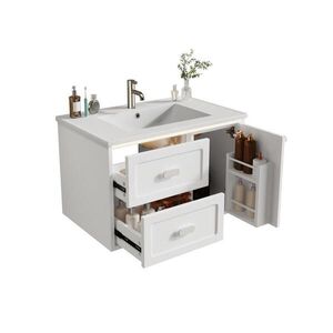 OKWISH ZÁVĚSNÁ koupelnová skříňka s umyvadlem 76/46/51 cm bílá z MDF a keramiky s LED senzorem obraz
