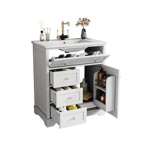 OKWISH KOUPELNOVÁ skříňka pod umyvadlo 76/46/87 cm bílá z keramiky a MDF s úložným prostorem obraz
