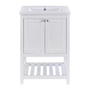 OKWISH KOUPELNOVÁ skříňka s umyvadlem 60 cm bílá z masivního dřeva a MDF se spodním úložným prostorem obraz