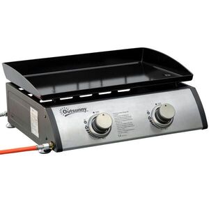 Outsunny PLYNOVÝ GRIL BBQ se 2 hořáky, nerezová ocel + kov, stříbrný, 48, 5 x 46 x 21 cm obraz