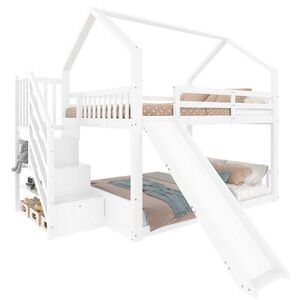 OKWISH PATROVÁ postel 140/200 cm bílá s úložným prostorem a schůdky a skluzavkou obraz