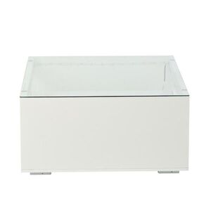 OKWISH KONFERENČNÍ stolek 70/70/35 cm bílý z MDF a tvrzeného skla s LED a 2 zásuvkami obraz