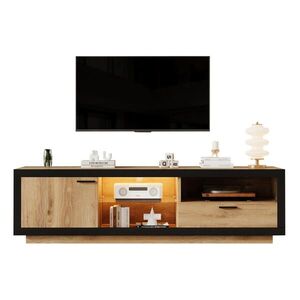 OKWISH TV stolek 160/40/50 cm černá/dub z dřevotřísky s tvrzeným sklem a LED osvětlením obraz