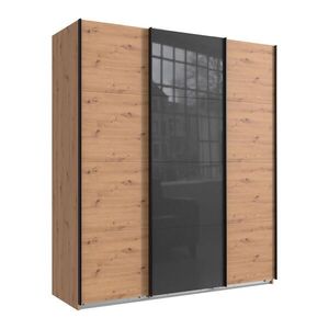 luma-home SKŘÍŇ S POSUVNÝMI DVEŘMI, 3dveřová, šířka 180 cm / výška 208 cm / hloubka 64 cm, dekor dub Artisan, s jedněmi prosklenými dveřmi v šedé barv obraz