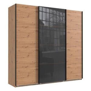 luma-home SKŘÍŇ S POSUVNÝMI DVEŘMI, 3dveřová, 225 × 236 × 64 cm (Š×V×H), extra vysoká, v dekoru dub Artisan, s jedněmi prosklenými dveřmi v šedé barvě obraz