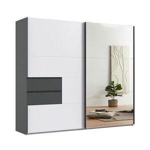 luma-home SKŘÍŇ S POSUVNÝMI DVEŘMI, 2dveřová, 250 × 216 × 65 cm (Š×V×H), korpus a zásuvky v barvě grafit, dveře bílé / zrcadlové / 22050 obraz