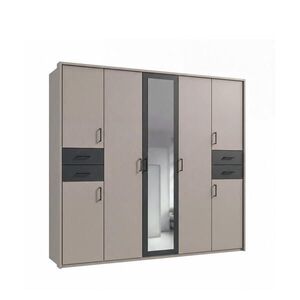 luma-home SKŘÍŇ S OTOČNÝMI DVEŘMI Š228/V210/H58 cm, pískově šedá s grafitovými akcenty, s paspartou, 1 zrcadlovými dveřmi a zásuvkami, úchytky černé / obraz