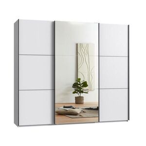 luma-home SKŘÍŇ S POSUVNÝMI DVEŘMI, 3dveřová, šířka 250 cm, výška 216 cm, hloubka 65 cm, bílá, s jedním zrcadlovým křídlem, včetně kompletního vybaven obraz