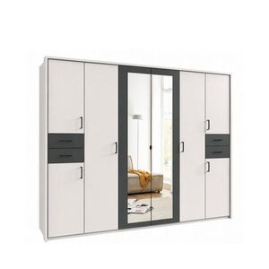 luma-home SKŘÍŇ S OTOČNÝMI DVEŘMI Š273/V210/H58 cm, bílá s grafitovými akcenty, s paspartou, 2 zrcadlovými dveřmi a zásuvkami, černé úchytky / 22578 obraz
