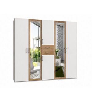 luma-home SKŘÍŇ S OTOČNÝMI DVEŘMI Š225/V208/H58 cm, bílá s akcenty v dubovém dekoru, se 2 zrcadlovými dveřmi a zásuvkami / 22591 obraz