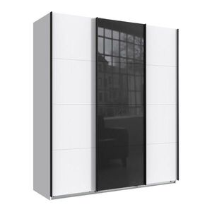 luma-home SKŘÍŇ S POSUVNÝMI DVEŘMI, 3dveřová, šířka 180 cm / výška 208 cm / hloubka 64 cm, bílá, s jedněmi skleněnými dveřmi v černé barvě / 22515 obraz