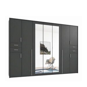 luma-home SKŘÍŇ S OTOČNÝMI DVEŘMI Š313/V210/H58 cm, v barvě grafit, s paspartou, 3 zrcadlovými dveřmi a zásuvkami, úchytky v barvě hliníku / 22583 obraz