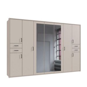 luma-home SKŘÍŇ S OTOČNÝMI DVEŘMI Š313/V210/H58 cm, béžovo-šedá, s paspartou, 3 zrcadlovými dveřmi a zásuvkami, černé úchytky / 22586 obraz