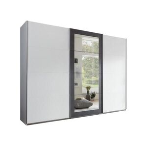 luma-home SKŘÍŇ S POSUVNÝMI DVEŘMI, 3dveřová, šířka 270 cm, výška 208 cm, hloubka 65 cm, v bílé barvě s akcenty v šedém provedení imitujícím ocel / 22 obraz