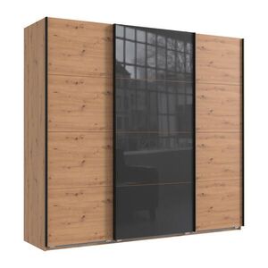 luma-home SKŘÍŇ S POSUVNÝMI DVEŘMI, 3dveřová, šířka 225 cm, výška 208 cm, hloubka 64 cm, dekor dub Artisan, s jedněmi prosklenými dveřmi v šedé barvě obraz